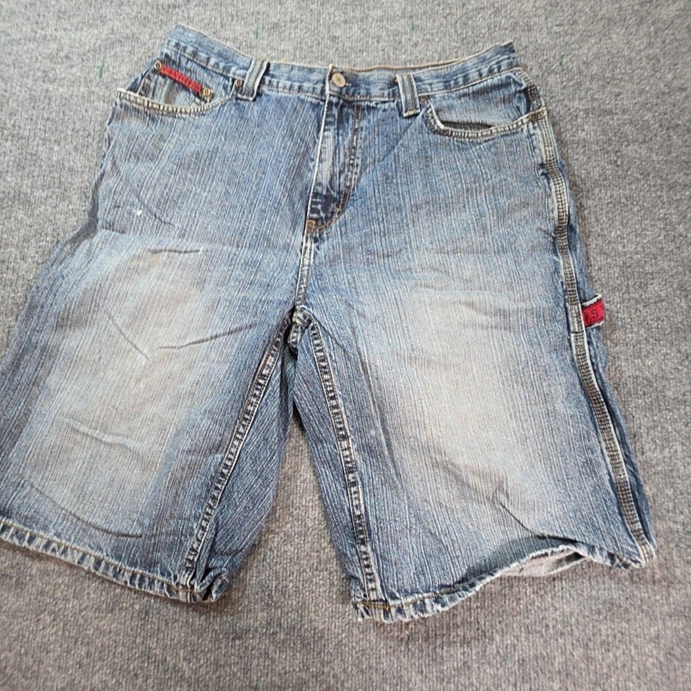 U.S. Polo Assn Cargo Shorts Mens 34 Blue Light Wash Denim Relaxed Fit USA Flag